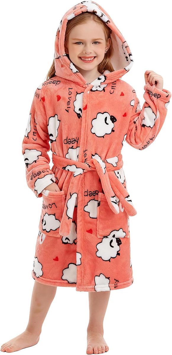 Unisex Baby Coral Fleece Hooded Dressing Gown Bathrobe Boys Girls Toddler Pajamas Sleepwear - ShopVlot