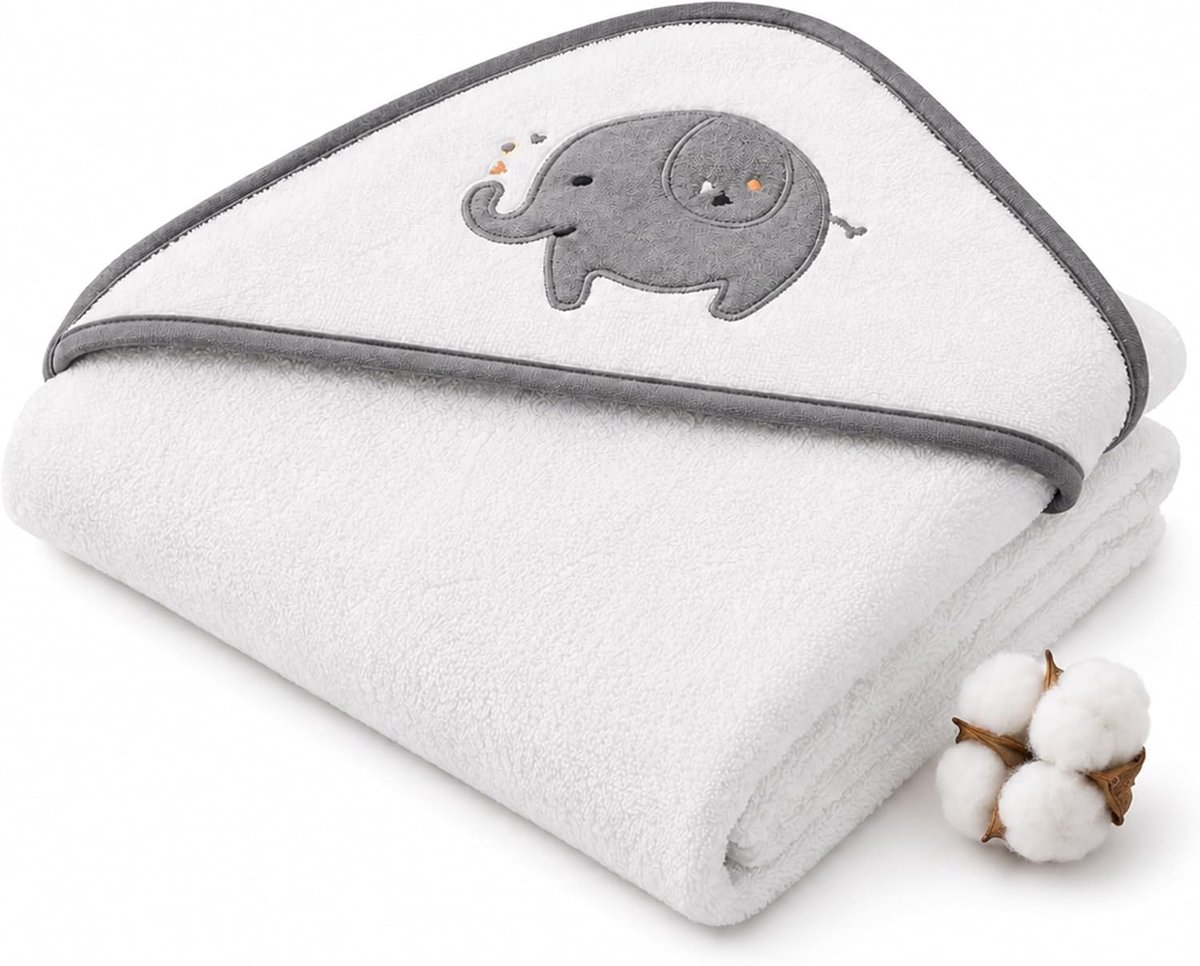 FENSILO Badponcho, met capuchon voor baby's, 77 x 77 cm, 100% katoen, grijs/wit - ShopVlot