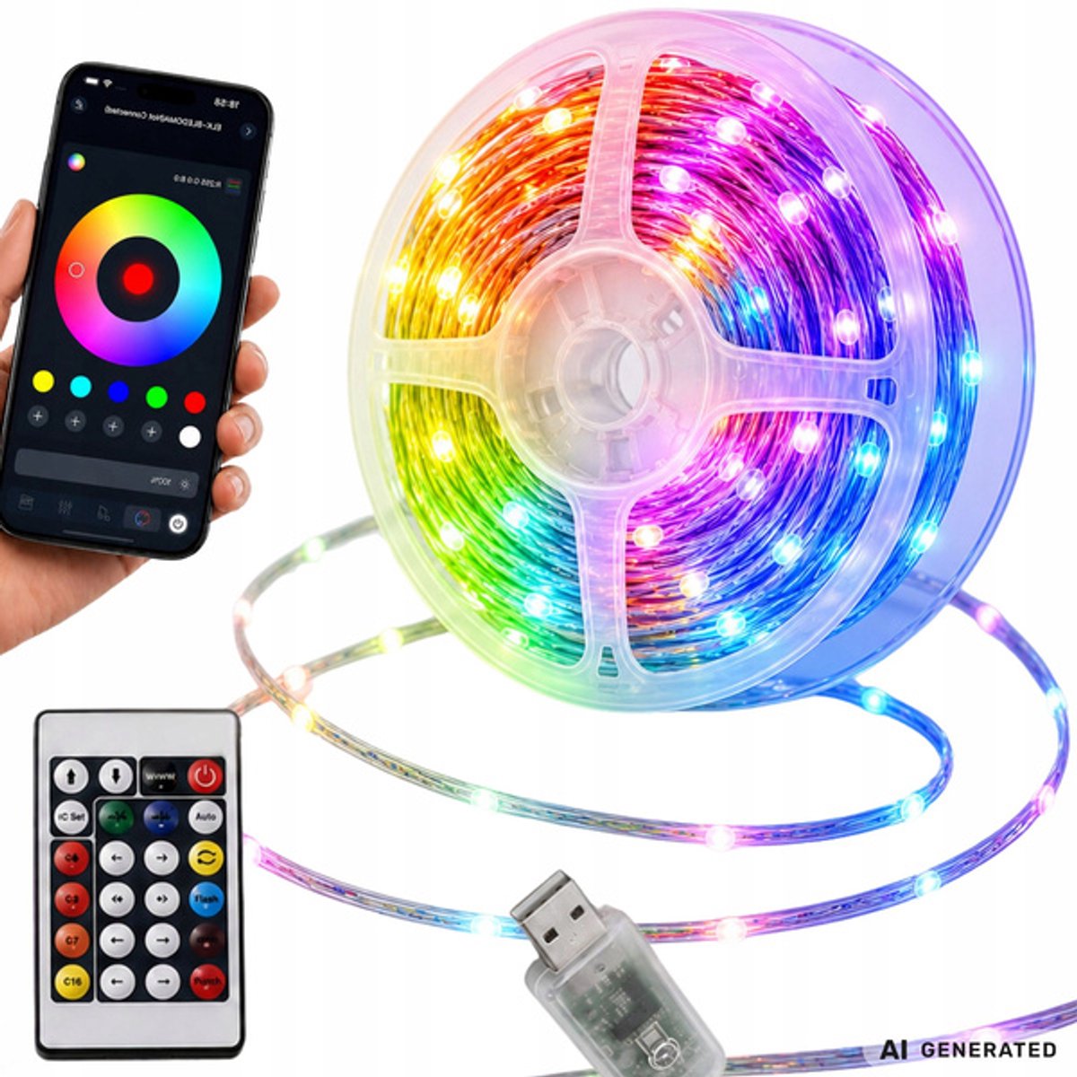 Majestix RGB LED Strip – 5 Meter – USB 5V – Met Afstandsbediening & App – Muzieksynchronisatie – Multicolor
