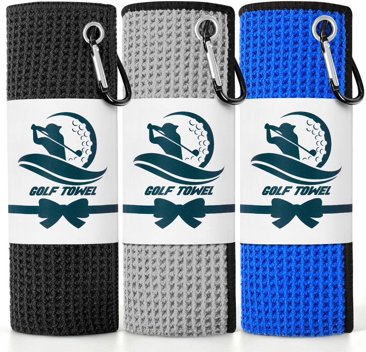 Golf handdoeken 3 pack - microfiber wafelpatroon 16"x16" - sneldrogend met karabijnhaak - superieure waterabsorptie - ShopVlot