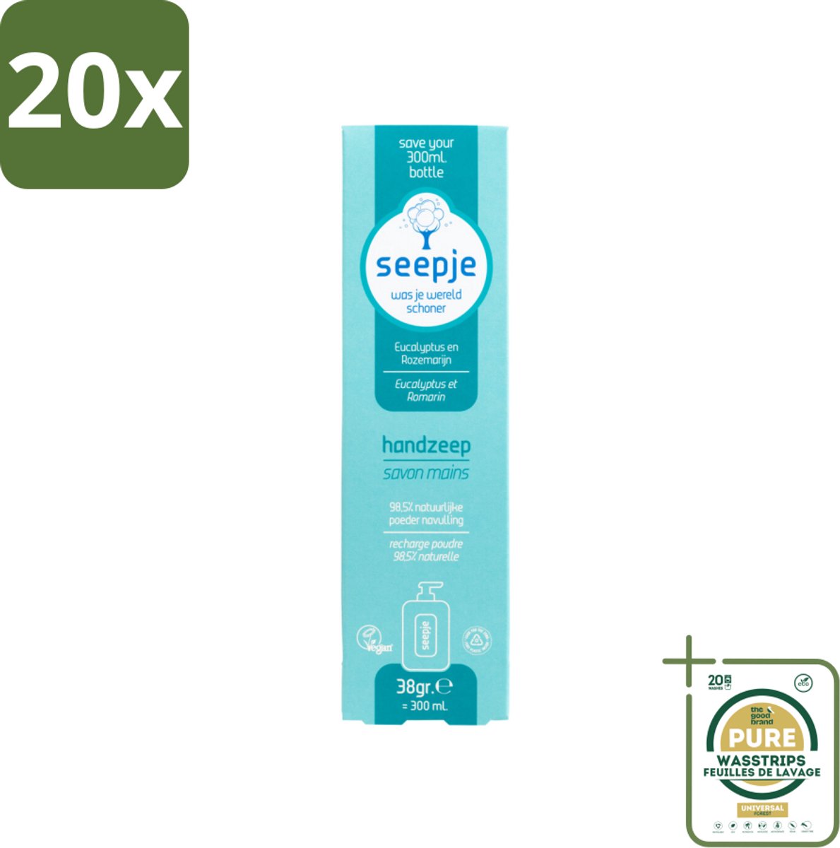 20 x Seepje - Handzeep - Natuurlijke Geur & Verzorging - Eucalyptus en Rozemarijn - Navulverpakking - 34 g - Grootverpakking - Handzeep Navulverpakking - Natuurlijke Handzeep - Eucalyptus En Rozemarijn - Duurzame Handzeep - Zero Plastic Inside