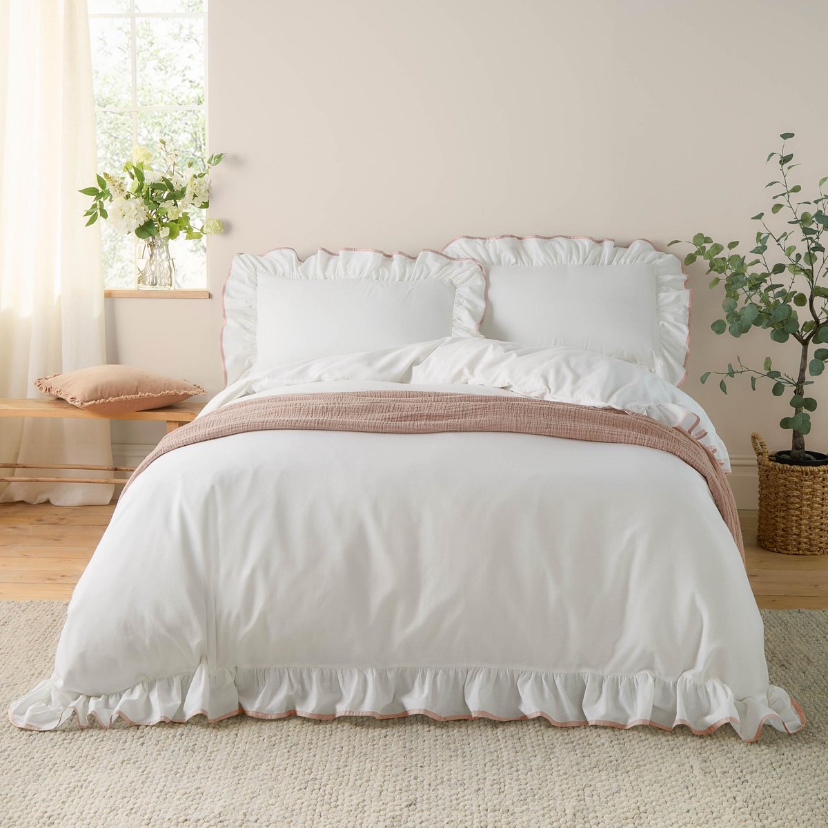 Dekbedovertrek tweepersoons - katoenen stof - luxe ruches - sfeervol en comfortabel - ShopVlot
