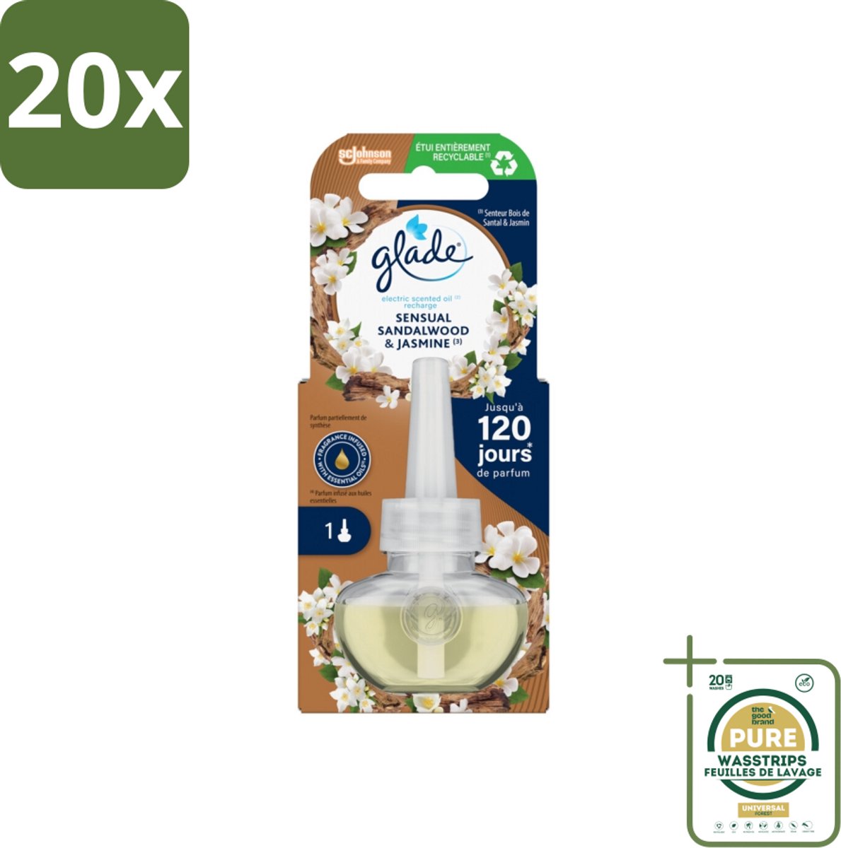 20 x Glade - Navulling Elektrische Olie - Sensual Sandelhout Jasmijn - 20 ml - Grootverpakking - Geur - Sandelhout - Jasmijn - Elektrische Geurverspreider - Geurverspreider