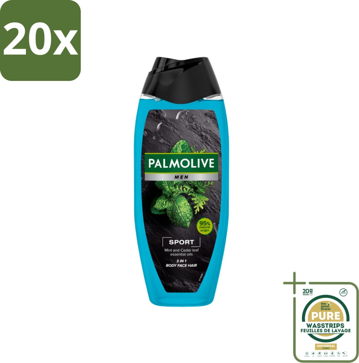 20 x Palmolive Men - Sport 3-in-1 - Douchegel - Verfrissend & Verzorgend - 500 ml - Grootverpakking - 3-in-1 Douchegel - Sport Douchegel - Mannelijke Douchegel - Verzorging Voor Mannen - Douchegel Voor Lichaam Haar Gezicht