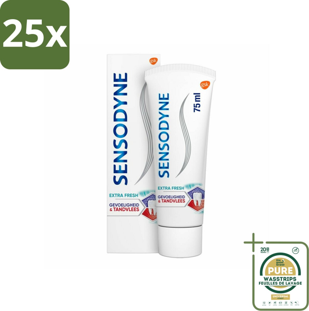 25 x Sensodyne - Tandpasta - Gevoeligheid & Tandvlees - Extra Fresh - 75 ml - Grootverpakking - Gevoelige Tanden - Gezond Tandvlees - Tandpasta - Tandplak - Frisse Adem