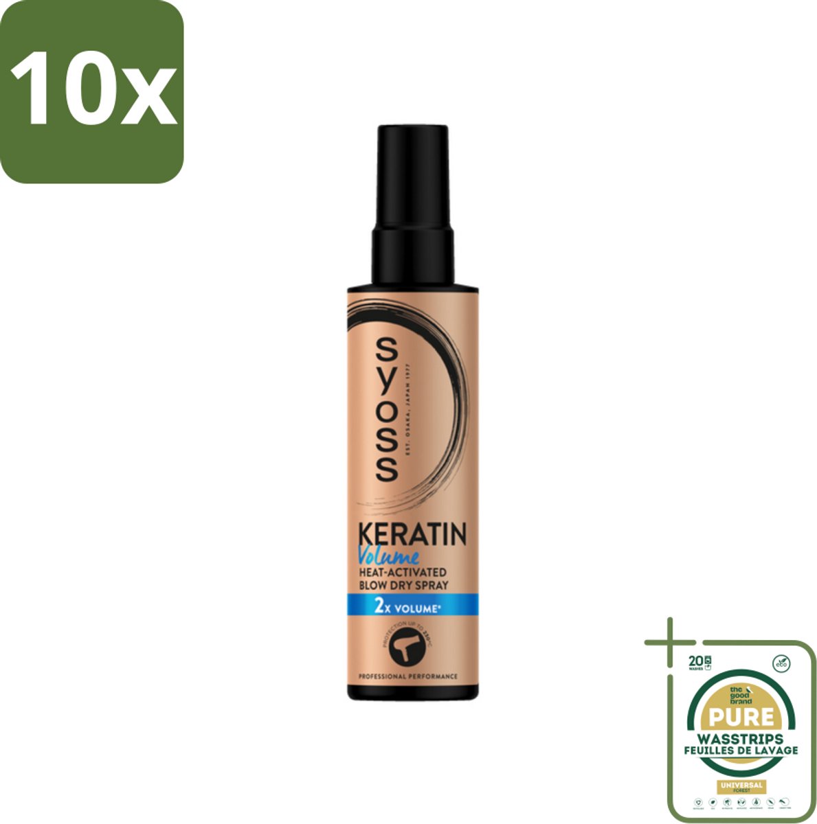 10 x Syoss - Keratin & Volume - Heatprotection Spray - Dubbele Bescherming - 200 ml - Grootverpakking - Haarbescherming - Hittebescherming - Volumeboost - Haarversterking - Salonlook