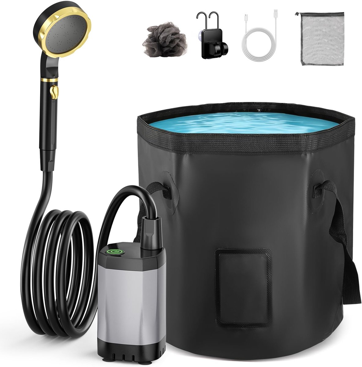 Mobiele douche 7800 mAh - opvouwbare emmer - gefilterde douchekop - ideaal voor buitengebruik - ShopVlot