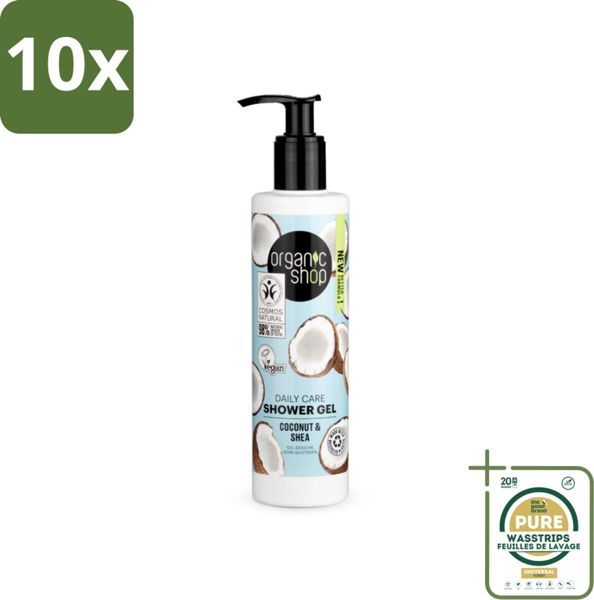 10 x Organic Shop - Daily Care Coconut & Shea Shower Gel - Hydratatie & Verzorging - 280 ml - Grootverpakking - Douchegel - Natuurlijke Douchegel - Hydraterende Douchegel - Biologische Douchegel - Kokosdouchegel