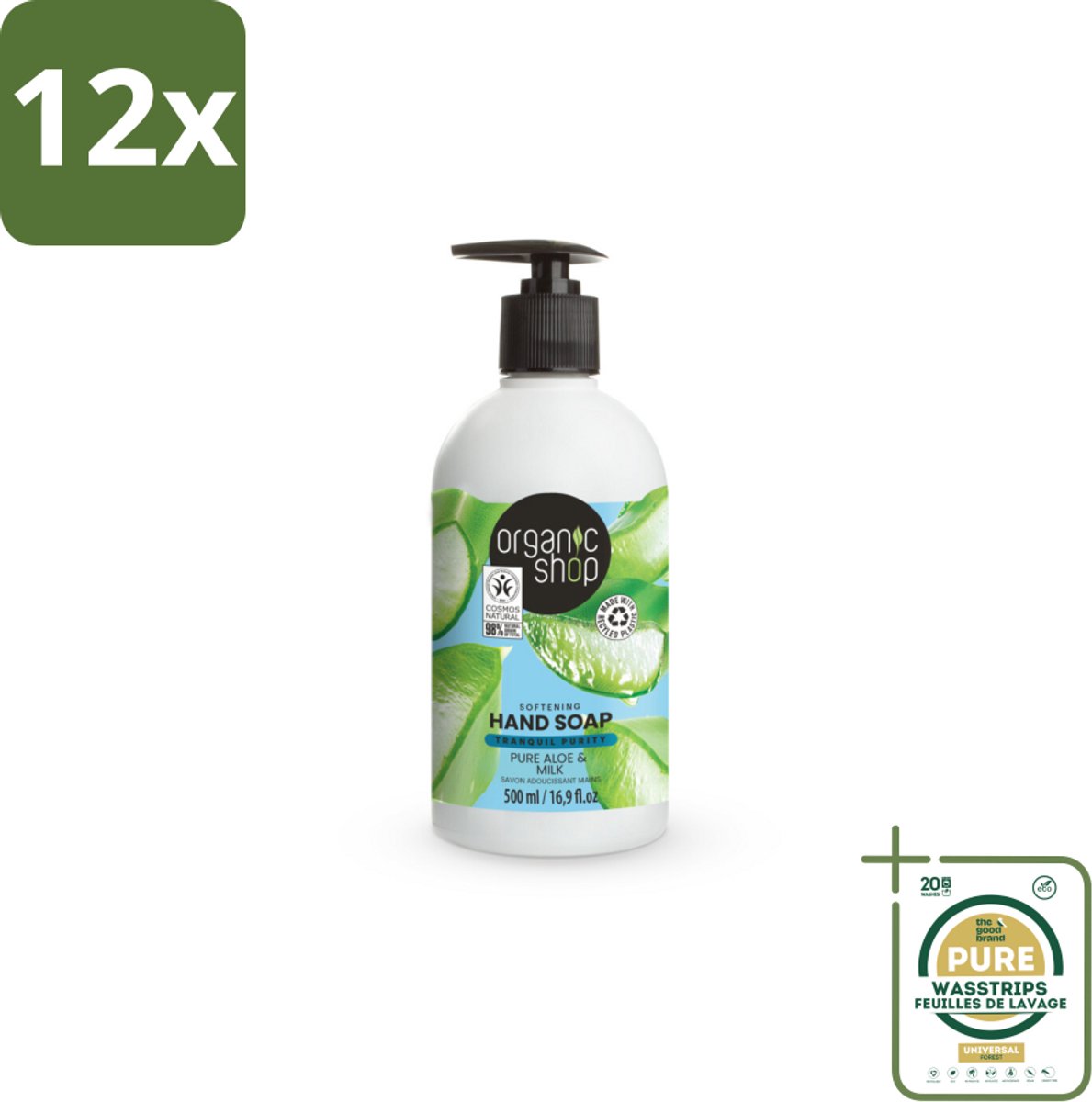 Organic Shop - Handzeep Aloe & Milk - Verzachtend en Hydraterend - 500 ml - Voordeelverpakking - 12 stuks - Hydraterende handzeep - Verzachtende handzeep