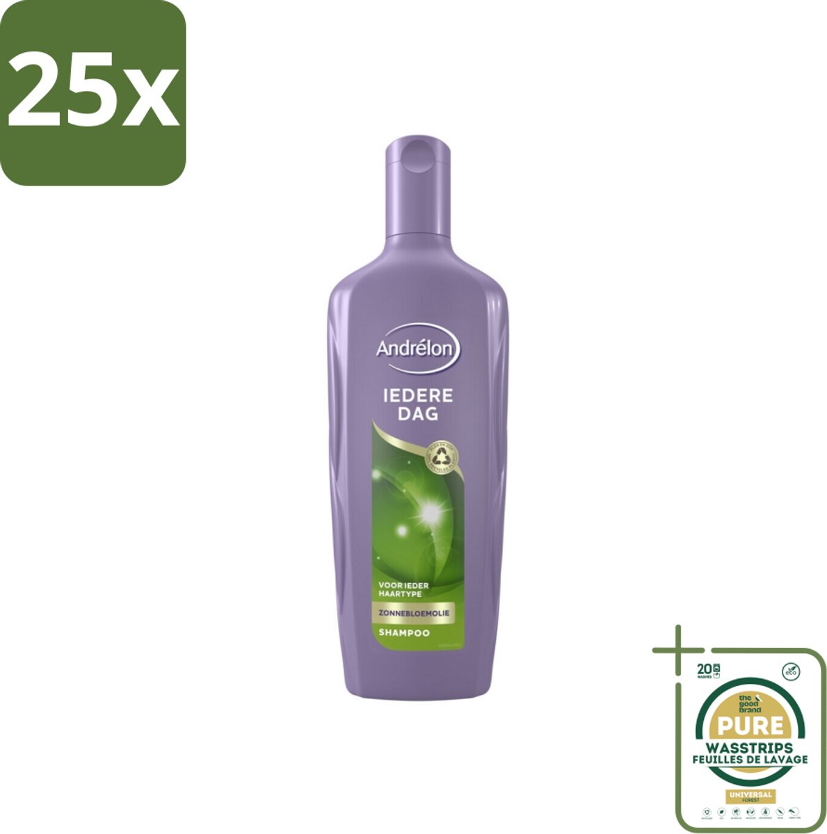 25 x Andrélon - Iedere Dag - Shampoo - 300 ml - Grootverpakking - Shampoo Voor Dagelijks Gebruik - Zonnebloemolie Shampoo - Fris Haar - Glanzend Haar - Milde Shampoo