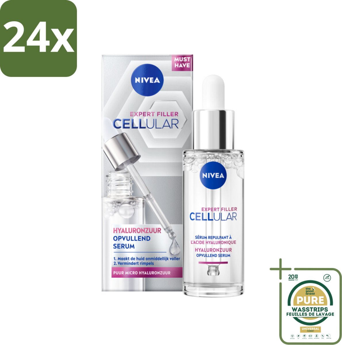 Nivea - Cellular - Expert Filler Hyaluronzuur Serum - Rimpelvullend en Hydraterend - 30 ml - Voordeelverpakking - 24 stuks - Anti-aging serum - Huidverjonging