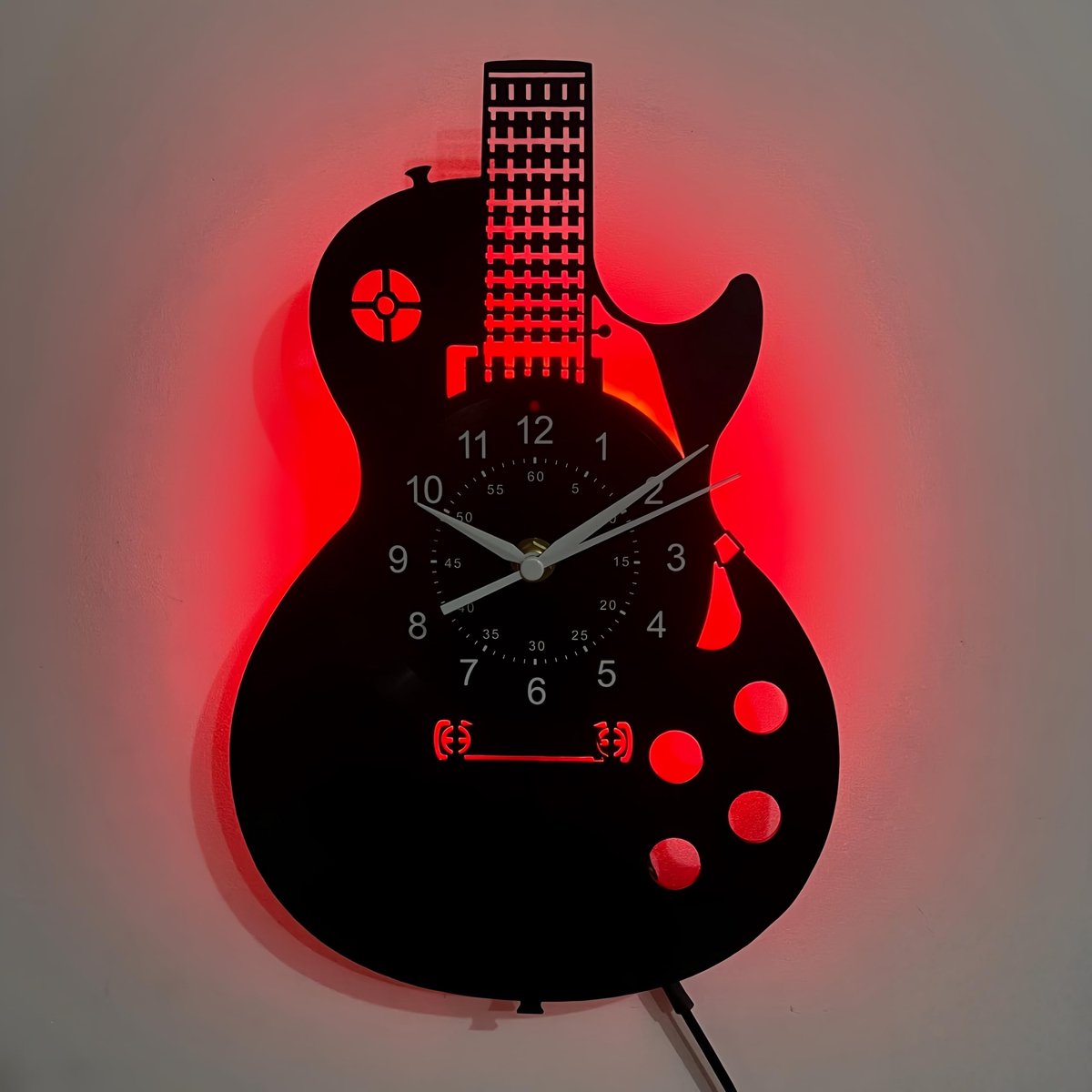LED vinyl wandklok - retro vinylplaten - gitaarmotief - sfeervolle decoratie - ShopVlot