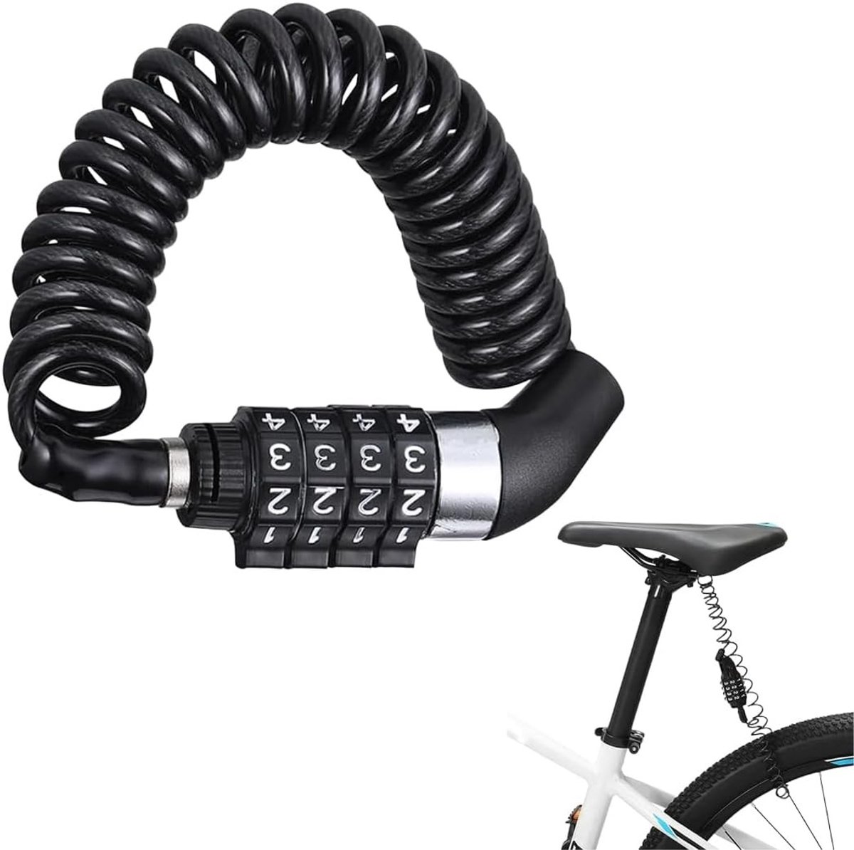 Fietsslot - Zwart - 1,5 m - Stalen Kabel met 4-Cijferige Combinatie - Voor Fiets- en Motorhelmen
