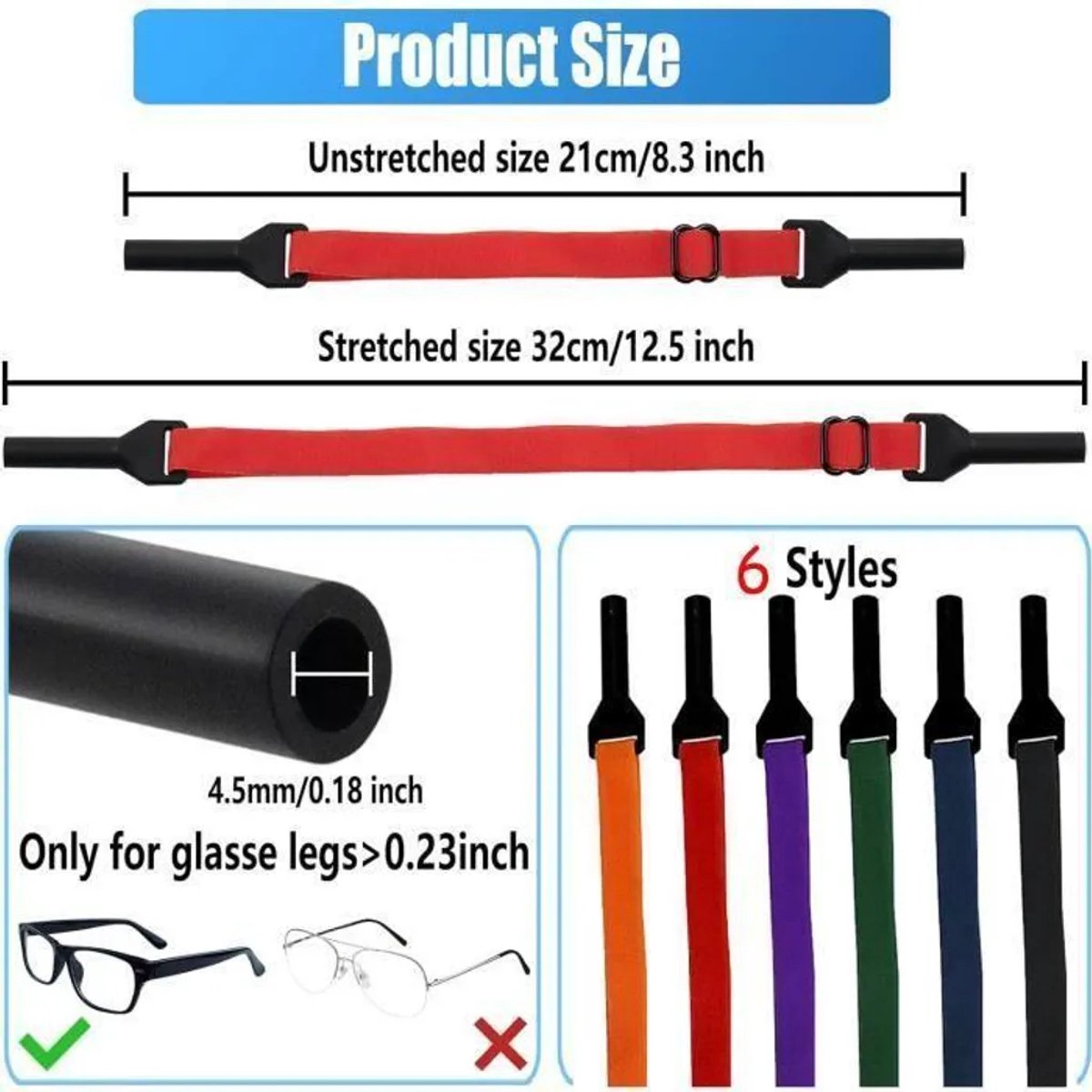 Brilbandjes, verstelbare leesbrilbandjes, elastische zonnebrilkoordjes, gekleurde brilbandjes