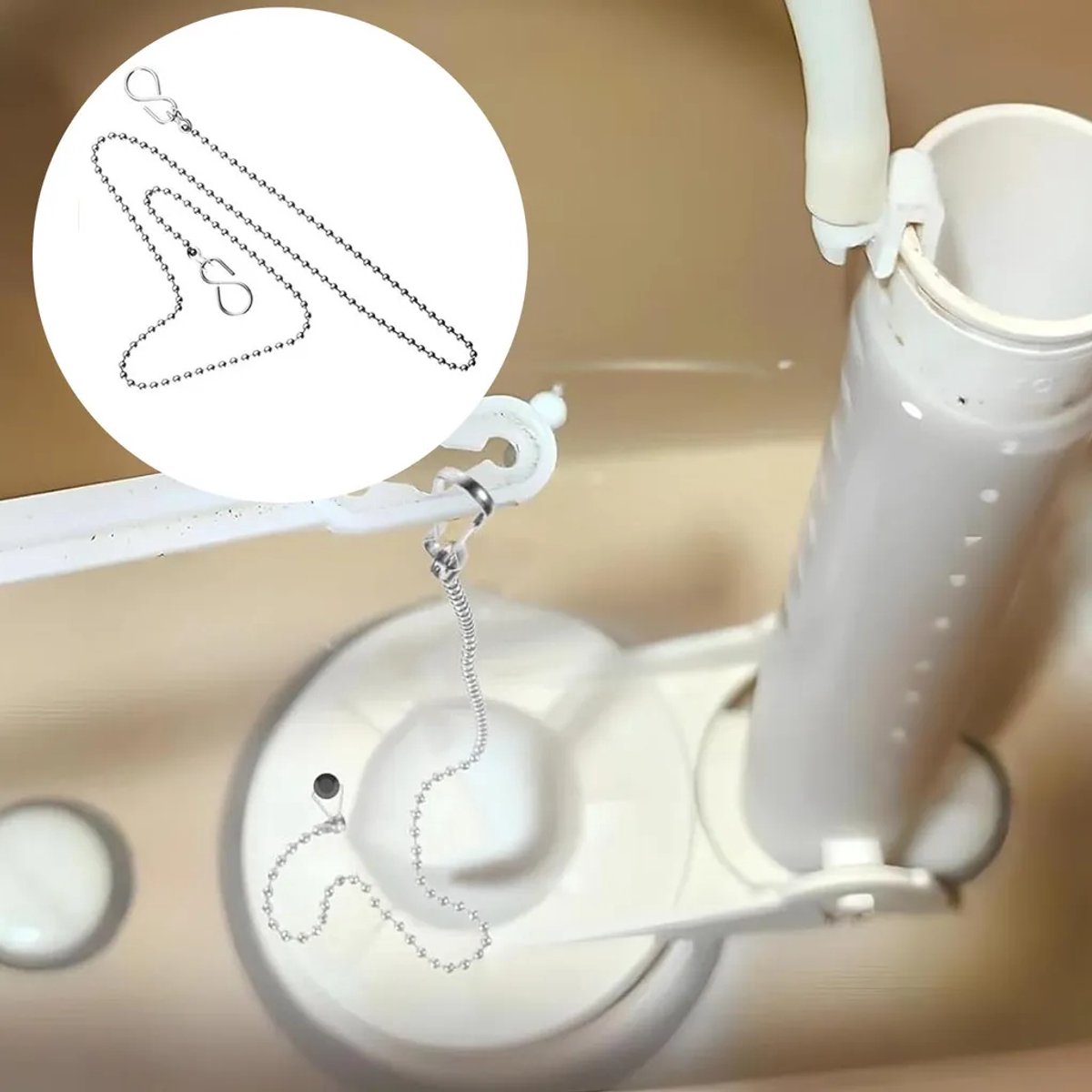 Tweedelige ketting Geschikt voorkogellagers Geschikt voor wastafel, roestvrije roestvrijstalen ketting Geschikt voor keuken- en badkamerafvoer(kettinglengte 30 cm/50 cm | diaGeschikt Geschikt voorer 3,2 mm)