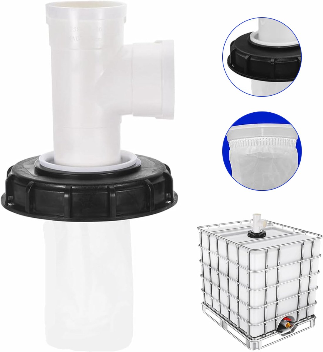 3-Weg IBC-Dekselfilterdeksel - Kunststof Tonvatdeksel DN150-165mm - IBC-Deksel Met Filter - IBC-Draagslangadapter