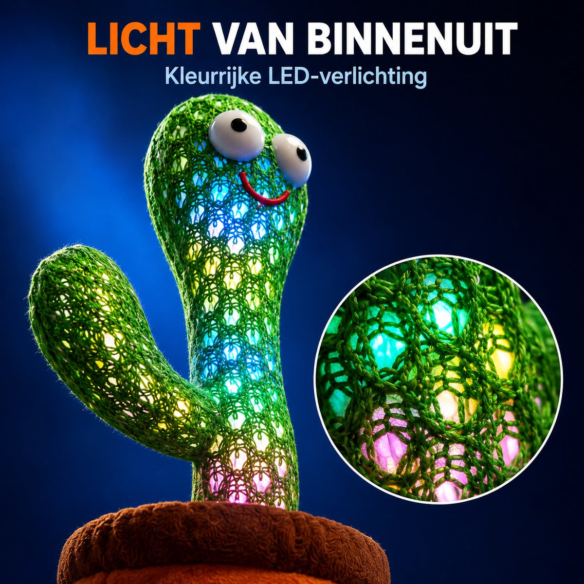 Movela® Dansende Cactus Mexicaan - Talking Cactus 32CM - Oplaadbaar - Pratende Cactus - Interactieve knuffel - Zingende cactus - Met Volumeknop - USB opladen - Baby speelgoed - Inclusief Outfit en Gitaar - 120 Tiktok Liedjes — afbeelding 3