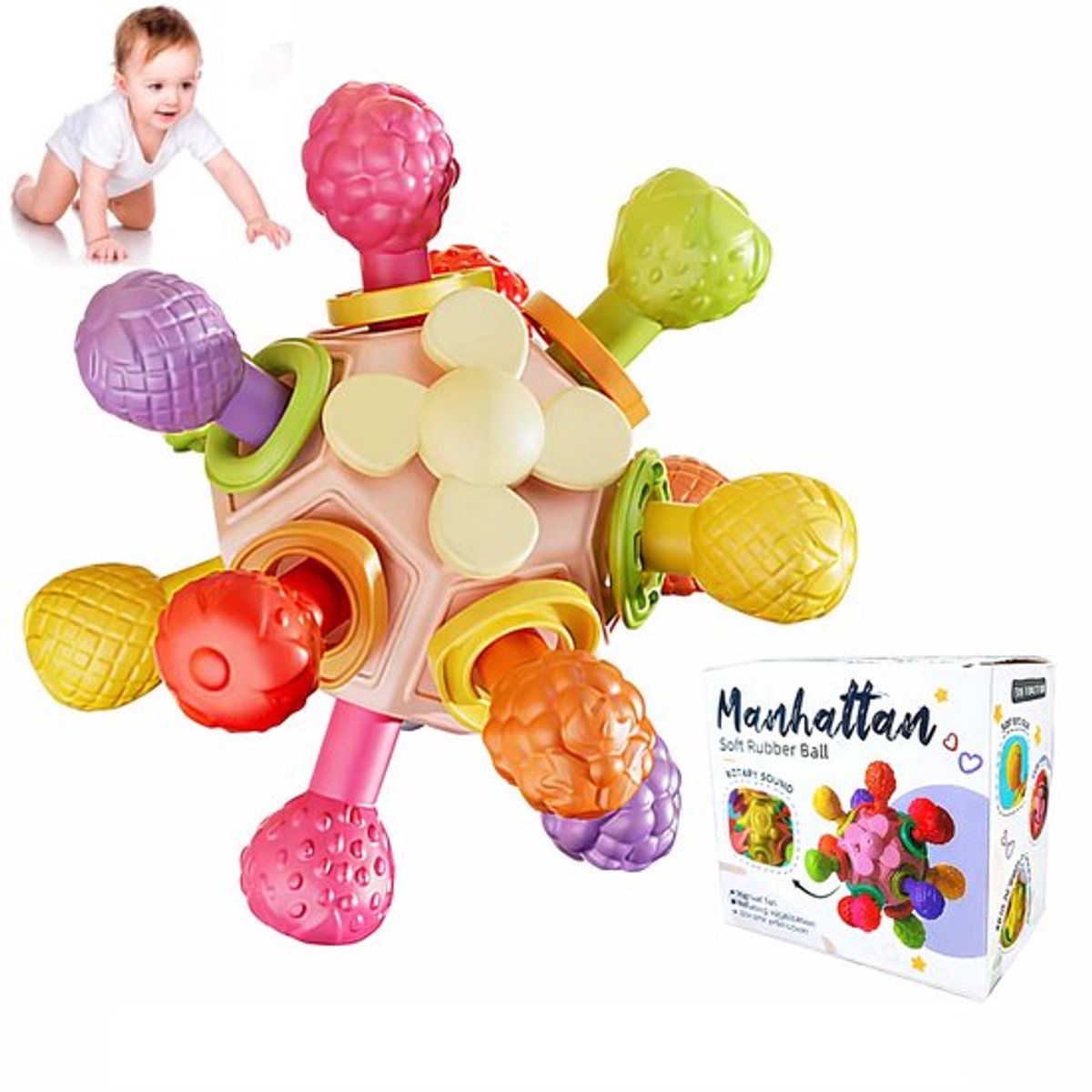 Casalora Baby Speelgoed – Bijtspeelgoed – Montessori Sensorisch Speelgoed – Babyspeelgoed Vanaf 6 Maanden – Grijpspeelgoed – Cadeau voor Baby – Roze