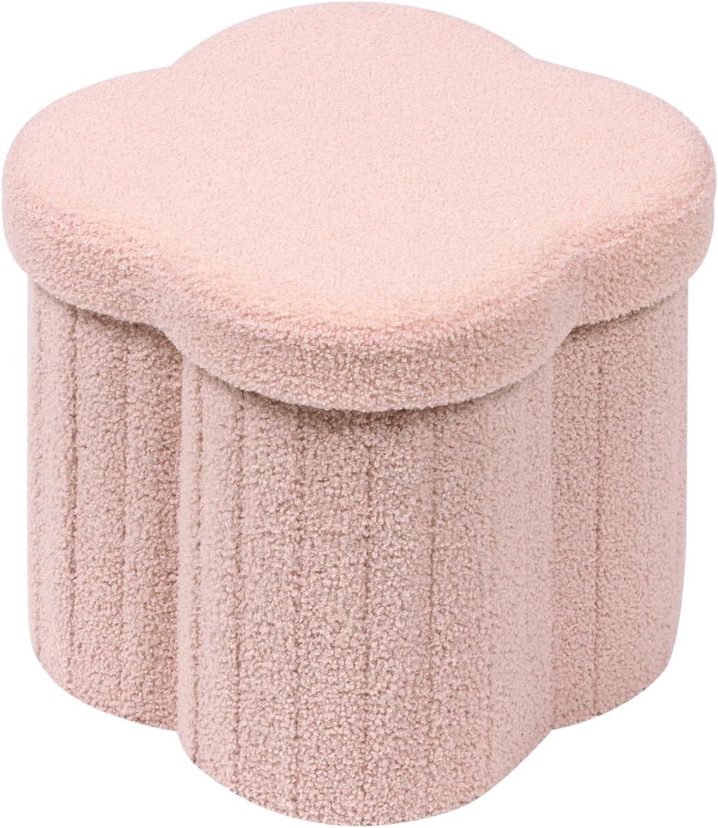 Zitbank met opbergruimte - inklapbare zitkist - opbergdoos - voetenbank - bloemen - voor hal - woonkamer en slaapkamer - roze - 32 x 32 x 32 cm