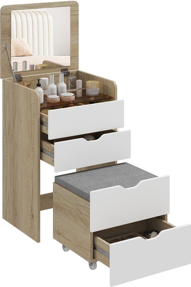 HOMCOM Kaptafelset - MDF - 50 x 40 x 78 cm - Eiken en wit