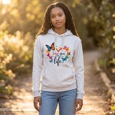 Sweatshirt- Hoodie - Love your life- lichtgrijs- comfortabel katoen - cadeau voor haar - maat XL