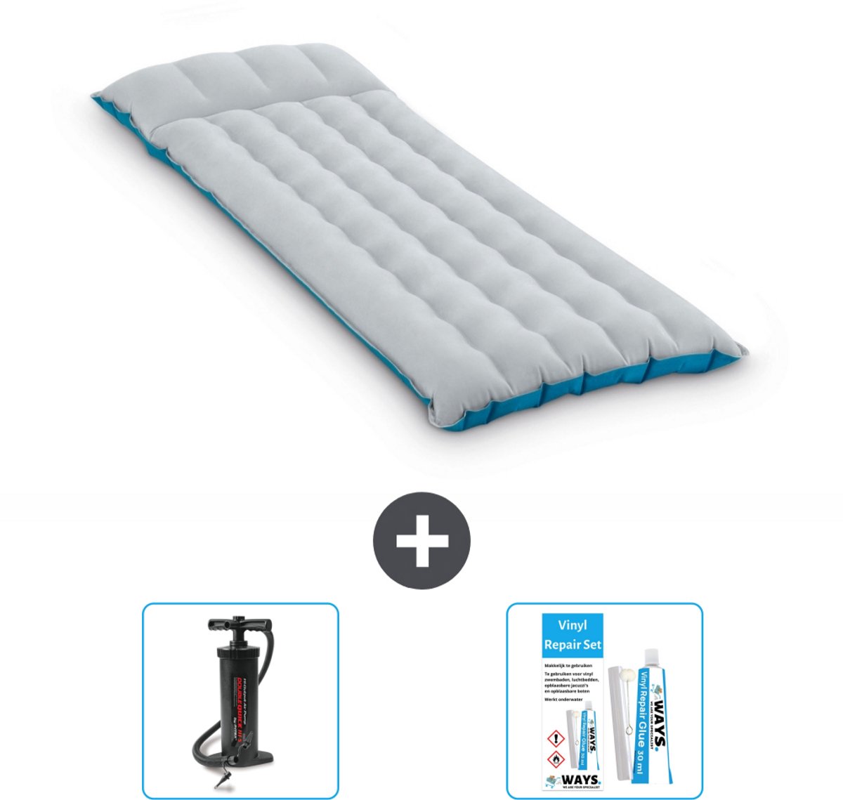 Intex Campingmat - 1-Persoons - 67 x 184 x 17 cm - Blauw - Inclusief Pomp en Reparatieset