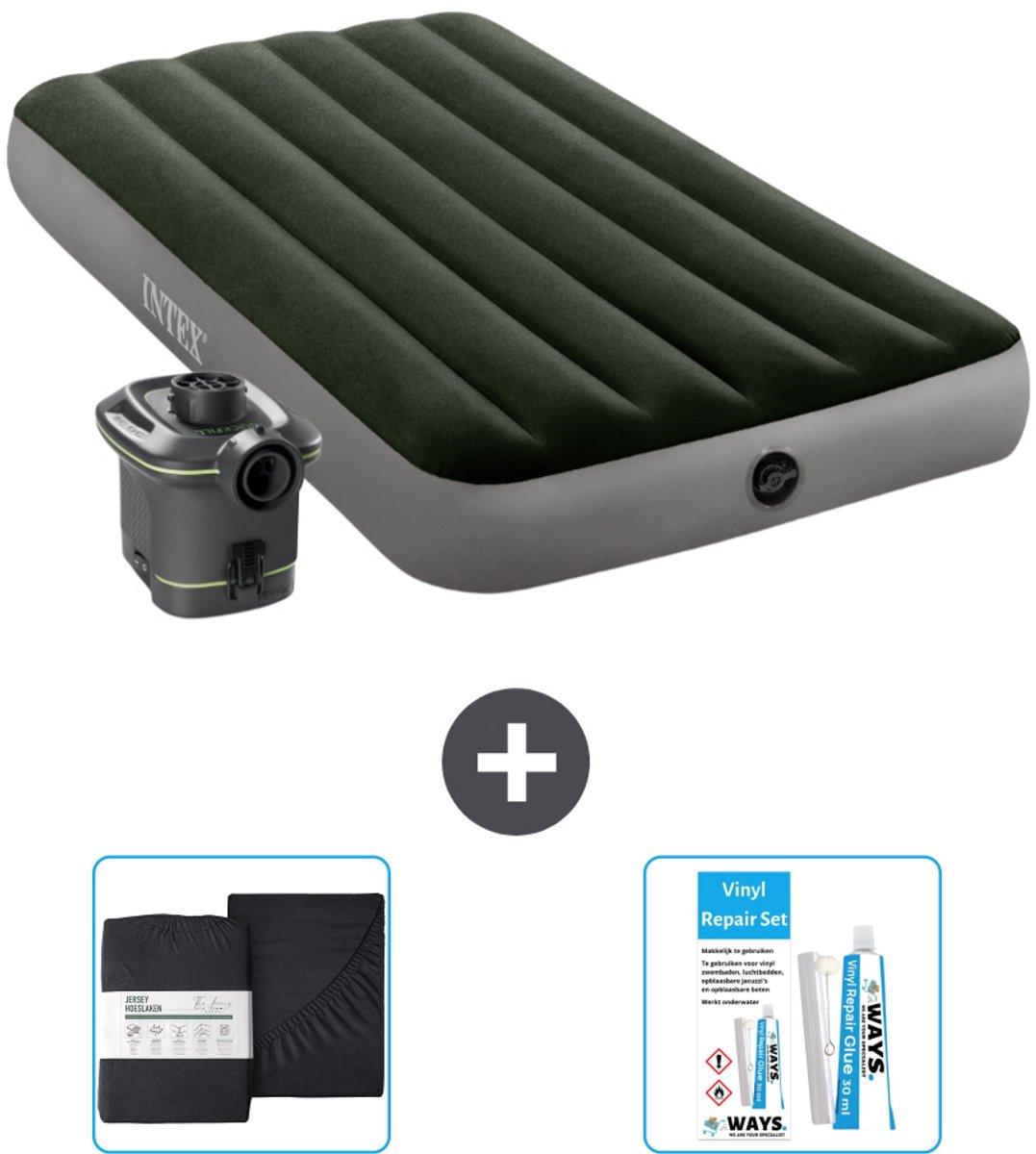 Intex Luchtbed - 1-Persoons - 99 x 191 x 25 cm - Groen - Inclusief pomp - Accessoires CB18