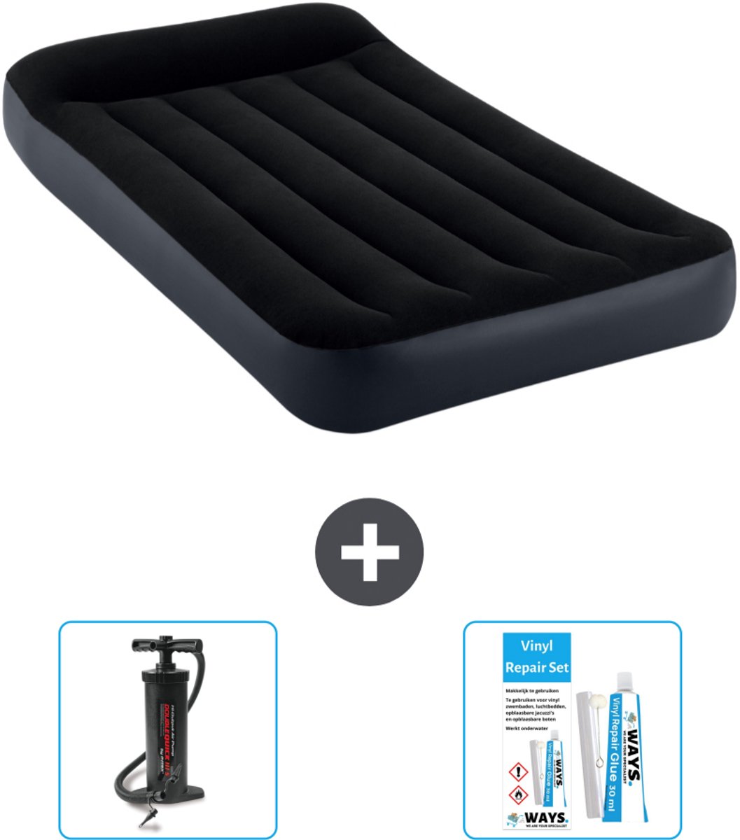Intex Luchtbed - 1-Persoons - 99 x 191 x 25 cm - Donkerblauw - Inclusief Pomp en Reparatieset