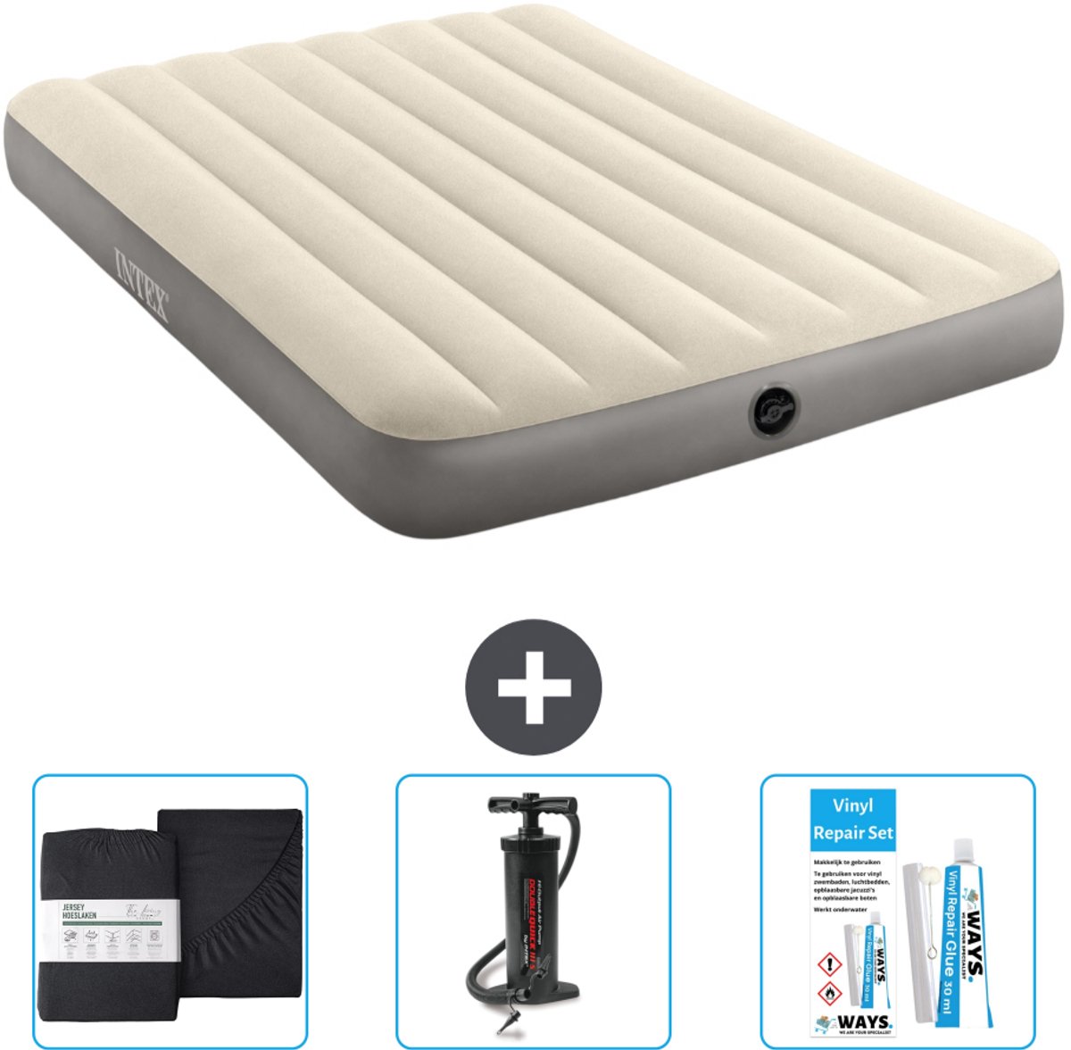 Intex Luchtbed - Twijfelaar - 137 x 191 x 25 cm - Beige - Inclusief Accessoires CB7