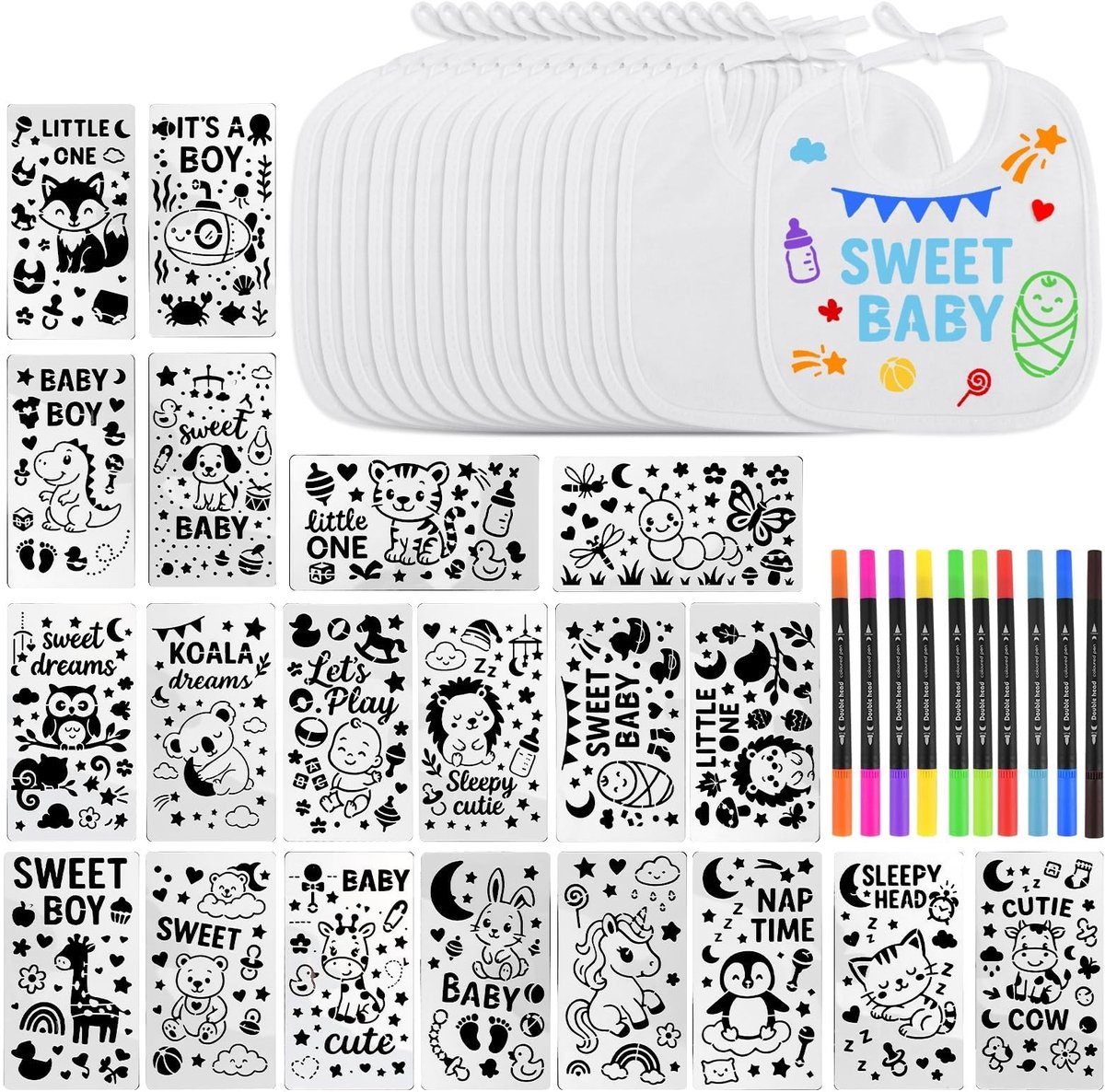 Dailygoods - Set van 15 Katoenen Slabbetjes om te Beschilderen - Creatieve Baby Slabbetjes