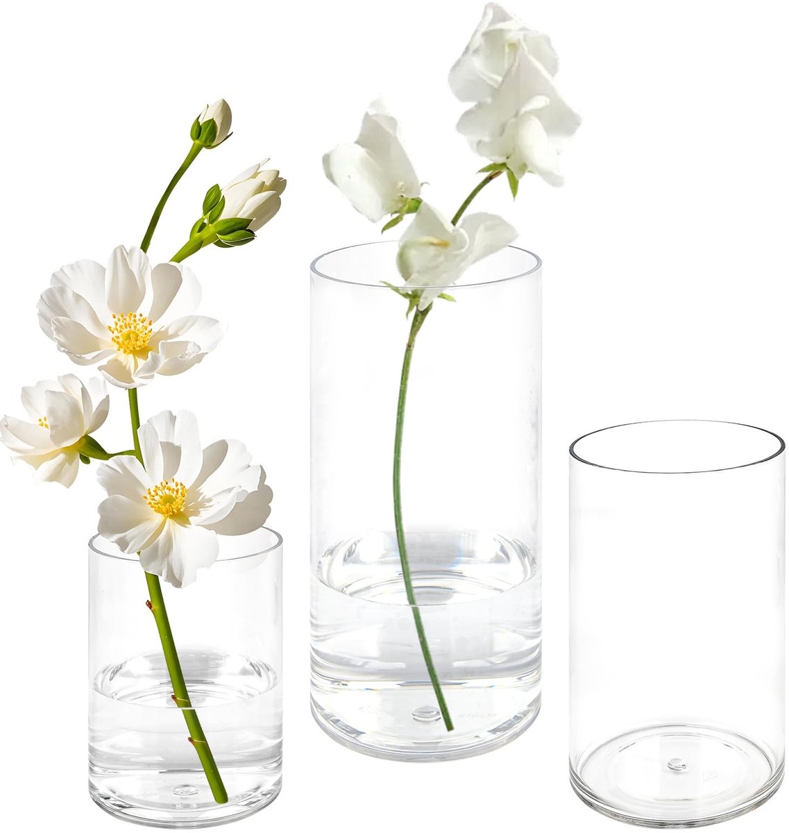 Dailygoods - Set van 3 Klare Cilindrische Vazen - Onbreekbaar voor Decoratie