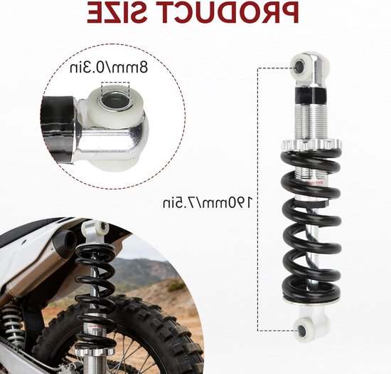 Achterwiel Schokdemper voor Mountainbikes, 190 mm, Universele Schokdemper en Veer voor ATV en Motorrijden — afbeelding 5