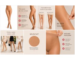 Muscat tights - Huidskleurige Panty Muscat 20 Denier - Dun & Transparant - Anti-Afzak Pasvorm - Zakt Niet Af - Comfortabele One Size - brons - mokka