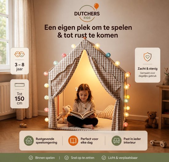 Dutchers® Speeltent - Kindertent - Speelhuis - Tipitent - Speelhuisje - Tent - Binnentent - Zonder verlichting - Zonder kleed van Dutchers.® — afbeelding 2