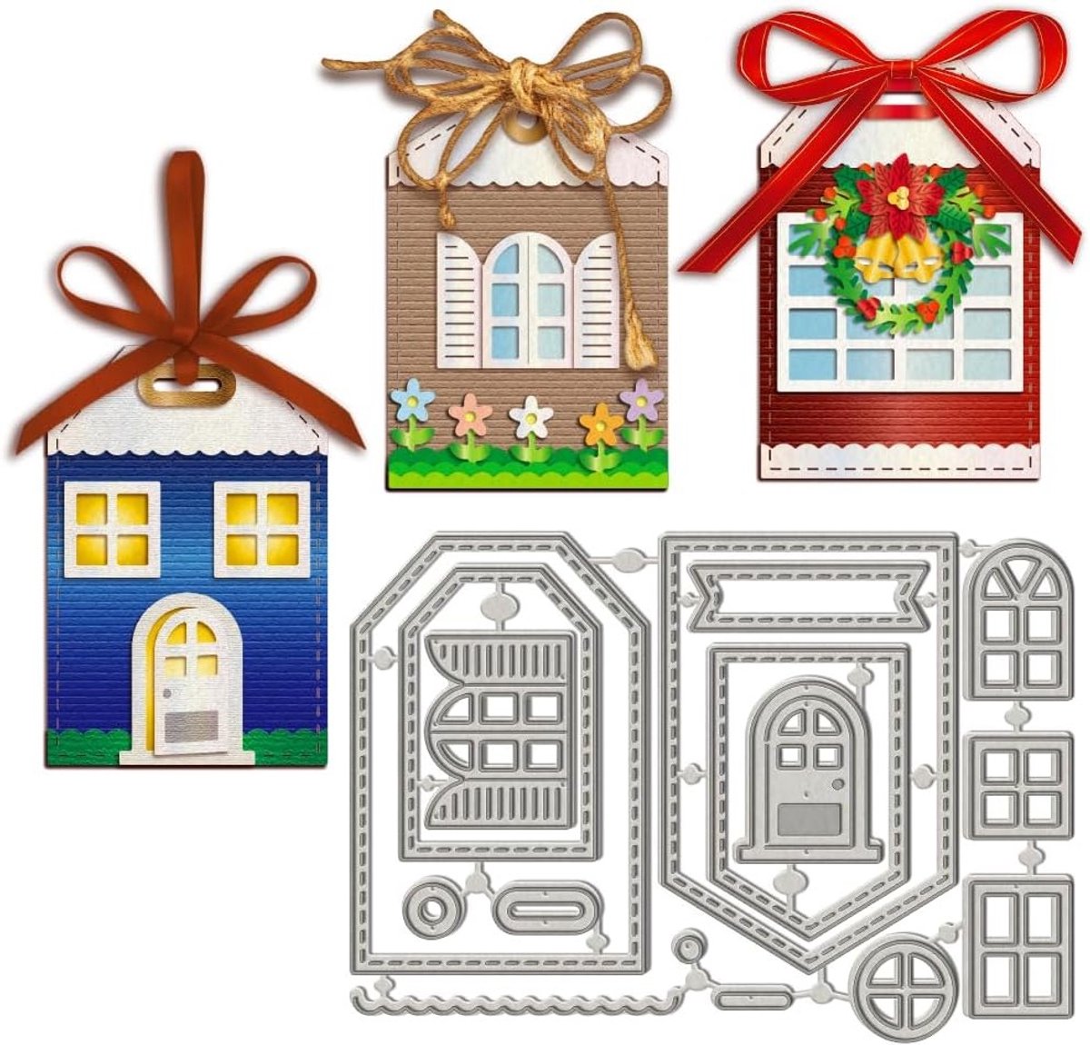 Metal House Thema Cadeauzak Snijmallen, Raam Huis Cadeautas Staal Snijmallen voor Handgemaakte Verpakking en Scrapbooking Decoratie