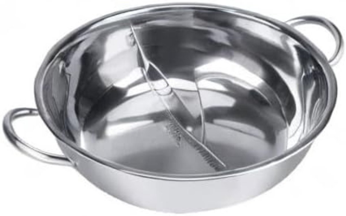 QORA® Hotpot Pan - Hot Pot Pan Chinees - Hot Pot Pan 2 Vaks - Zilver - 12cm x 12cm x 4cm