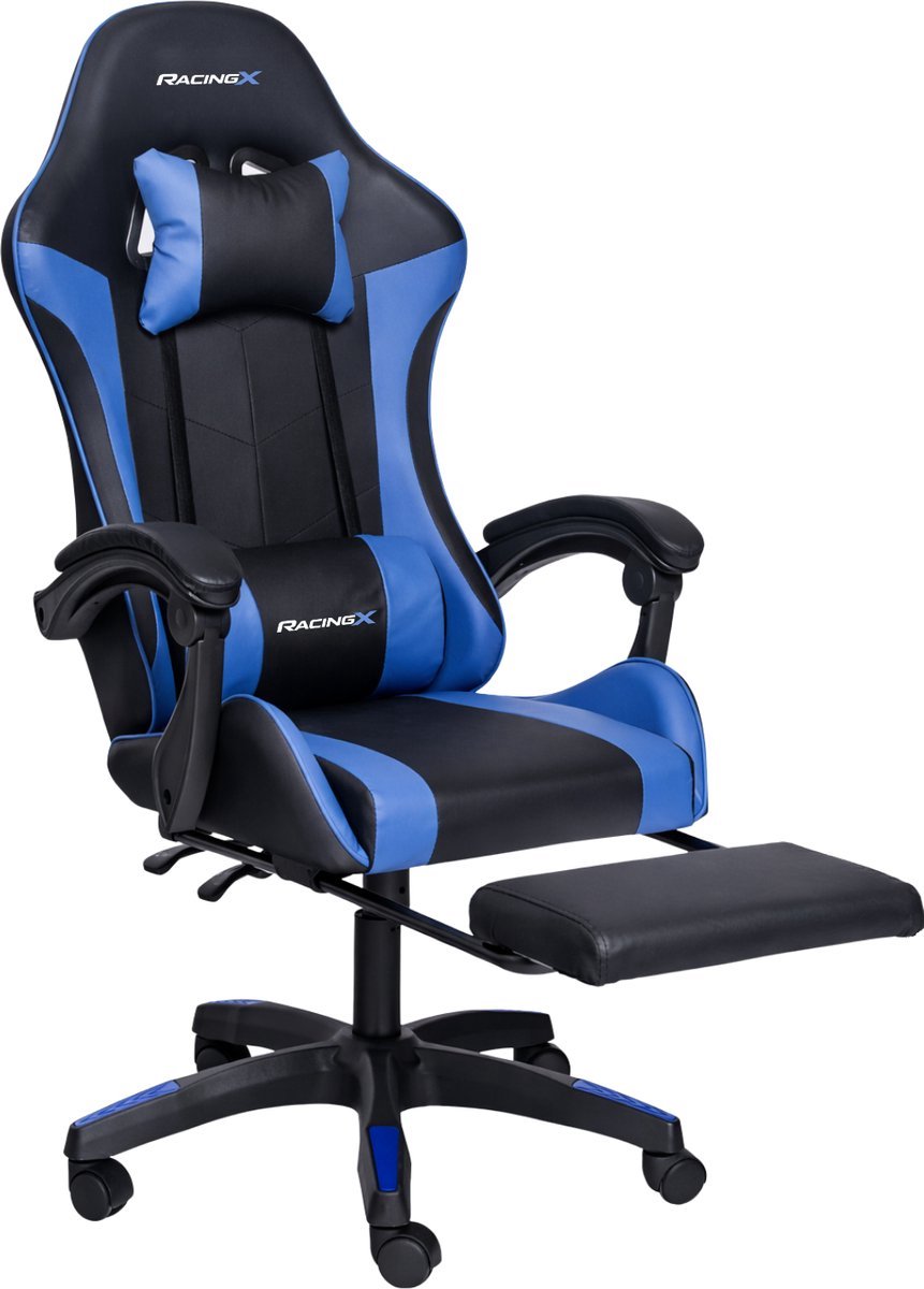 RACINGX - Game Stoel Met Voetsteun- Gaming Stoel - Ergonomische Bureaustoel - Gamestoel - Verstelbaar - Gaming Chair - Zwart/Blauw thumbnail 4