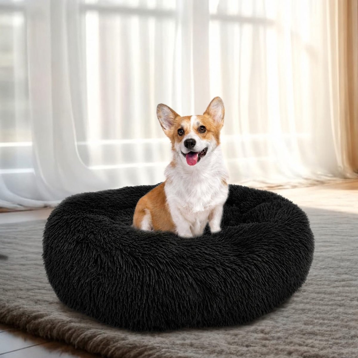 80 cm kalmerend honden- en kattenbed, pluche donut-huisdierenbedden voor honden en katten, zacht puppy kitten knuffelig rond bedkussen, wasbare warme hondenbedden voor verbeterde
