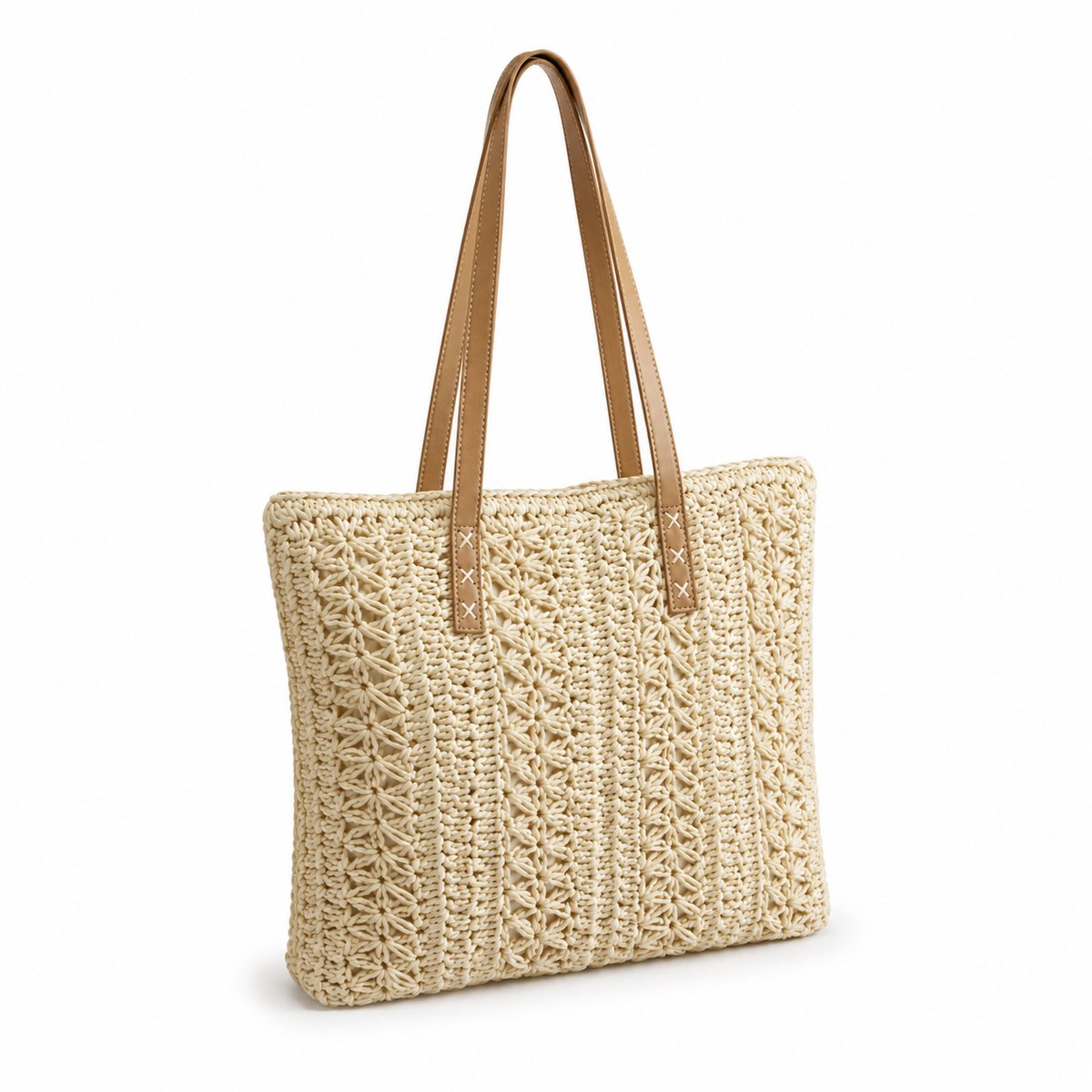 Rotoil Collection | Geweven Strandtas Shopper met 2 Vakken | Zomertas Handtas | 38 x 34,5 cm