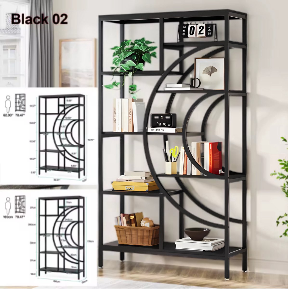 Boekenkast 175cm Zwart - Hout, Boekenrek en 5 lagen - Voor Dagelijks Gebruik, Thuis en Professioneel Gebruik