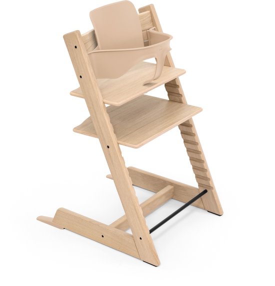 Stokke Tripp Trapp bundel Oak Natural - Babyset Natural - Newborn Vanilla White/ Beige - Tray Vanilla White - Kussenset Beige — afbeelding 5