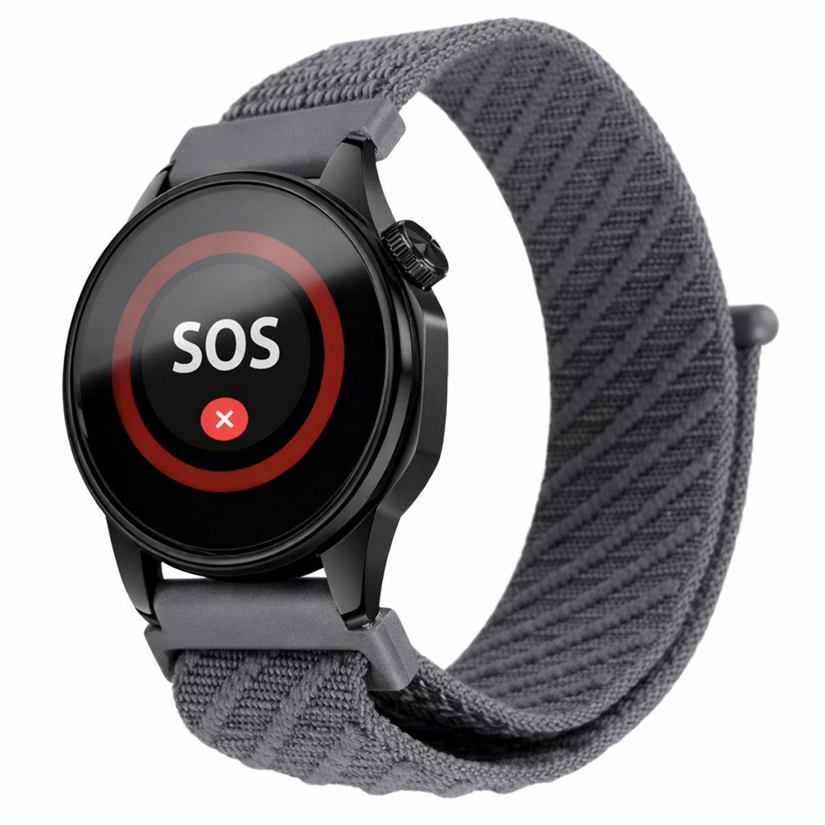 mijnSOS-Horlogeband-klittenband-Grijs-22mm-Universeel-Klittenbandsluiting- Comfortabel- Lichtgewicht-Antraciet