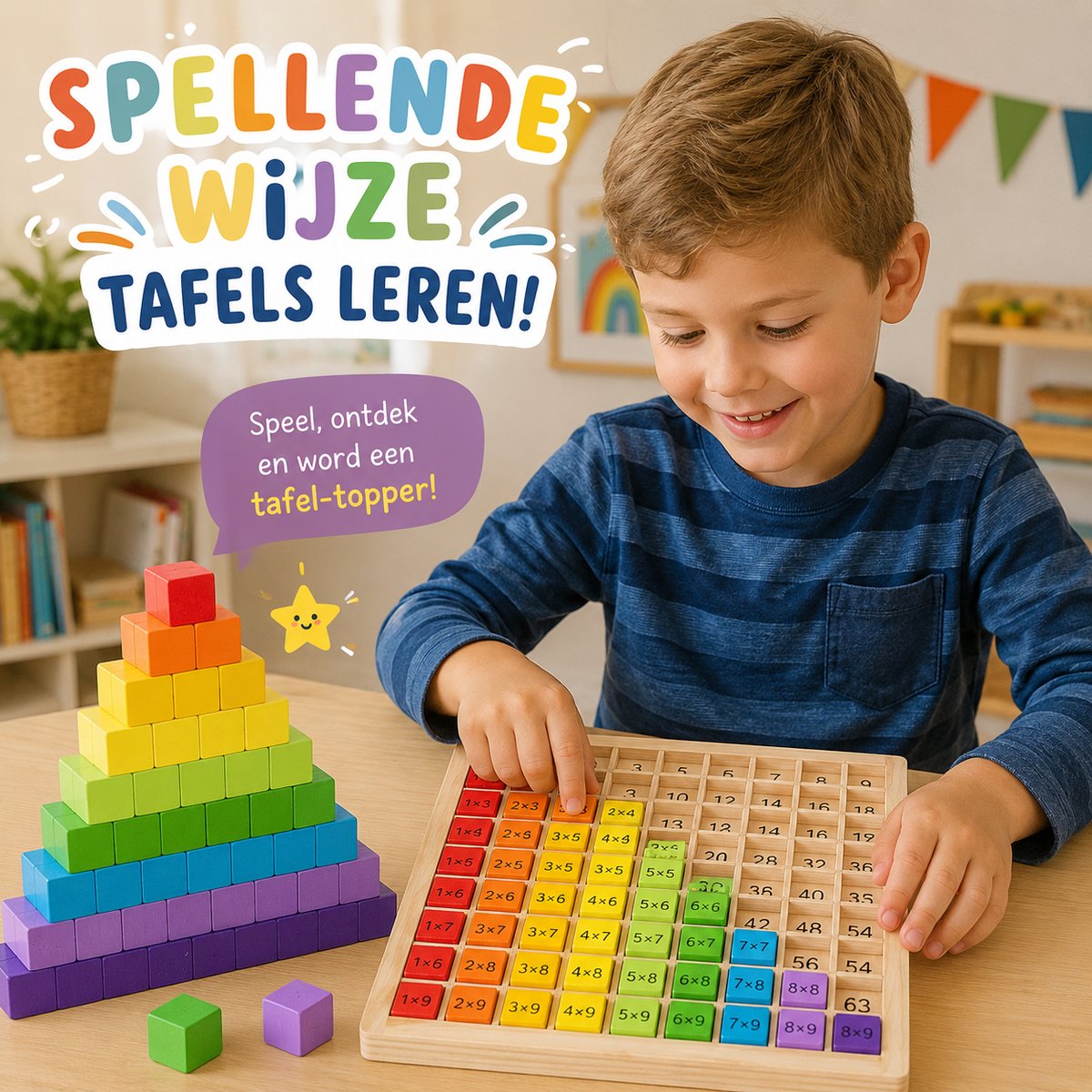 Tafels Leren Houten Leerbord – Vermenigvuldigen & Keersommen – Educatief Speelgoed – Montessori Rekenspel – 2-in-1 Rekenen en Bouwspel — afbeelding 6
