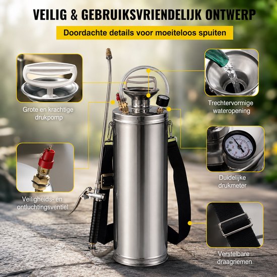 Sello! drukspuit - onkruid - verstelbare sproeikop - handsproeier - draagriem - flexibele slang - veiligheidsventiel - rvs - 10L — afbeelding 3