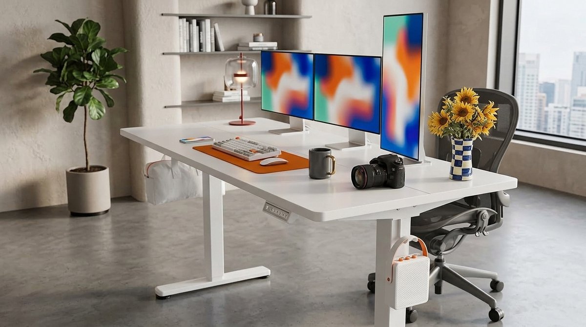 Elektrisch Zit Sta Bureau 140x70 cm Wit – House&Garden In Hoogte Verstelbaar Bureau met 4 Geheugenstanden – Ergonomisch Sta Bureau voor Thuis Kantoor & Gaming – Stil Motor Systeem 72–118 cm