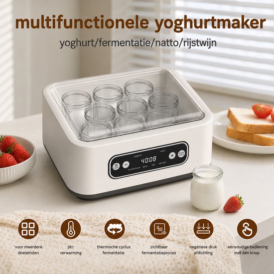Sello! yoghurtmaker - probiotica - verbeterde darmgezondheid - nauwkeurige temperatuurregeling - timerfunctie - led-display - wit — afbeelding 2