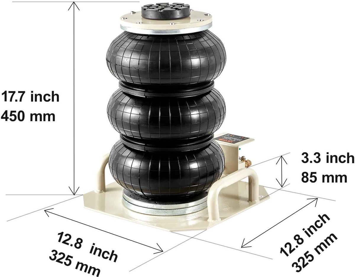 CORE Luchtkrik - Pneumatische luchtkrik - Air jack - Airbag jack - Draagvermogen tot 3.000kg - 3 ton / 6600lbs - 32.5x32.5x45cm - Wit en Zwart