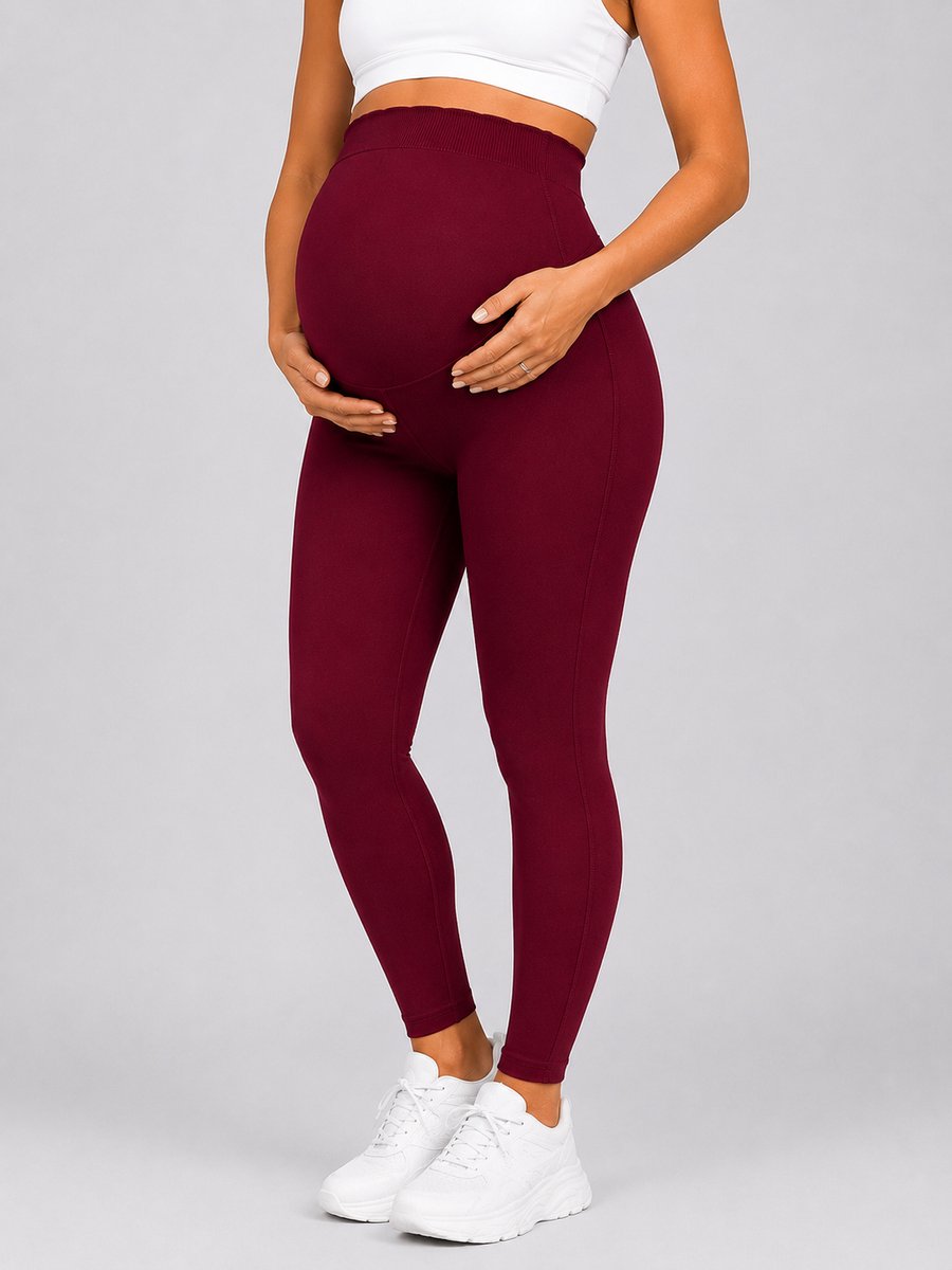 SparkNine Bellyflex zwangerschap legging - L - rood - hoge taille - rekbaar - maternity - geribbelde tailleband - stijlvol & ademend