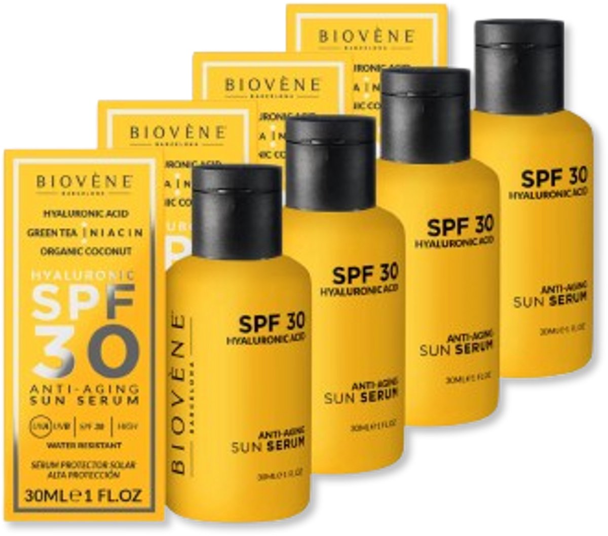 Biovene HYALURONIC Anti-Aging Sun Serum - zonnebrand anti verouderend - water resistant - SPF30 - 30ml 4 pak Voordeel