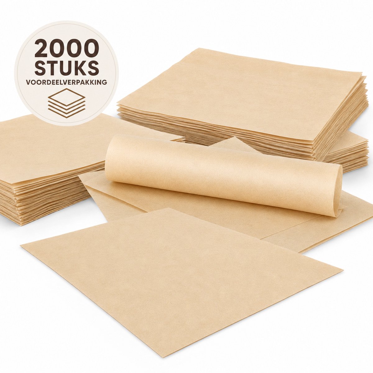 Vetvrij Kraftpapier 33 x 38 cm – 2000 Stuks – FSC® Hamburgervellen – Voedselveilig en Plasticvrij – Voor Hamburgers, Wraps, Broodjes en Snacks